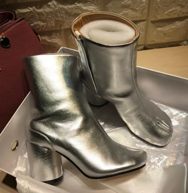 Winter Tabi Boots Women High Heels Botas Mujer Leather Ankle Boots For Women Cozy Shining Botas Feminina Luxury Zapatos De Mujer
